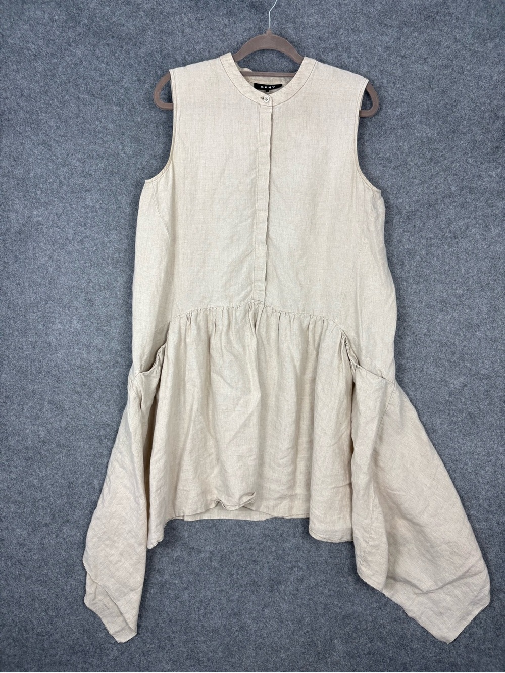 DKNY 100% Linen Handkerchief Hem Midi Dress M Oversized